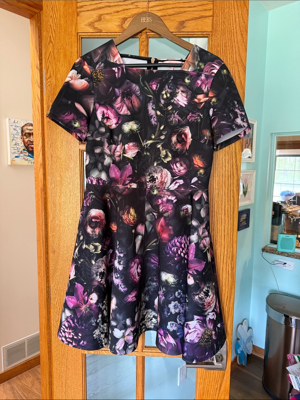 Ted Baker Dark Purple Floral Fit-and-Flare Dress TAMARY TB 4 US 10